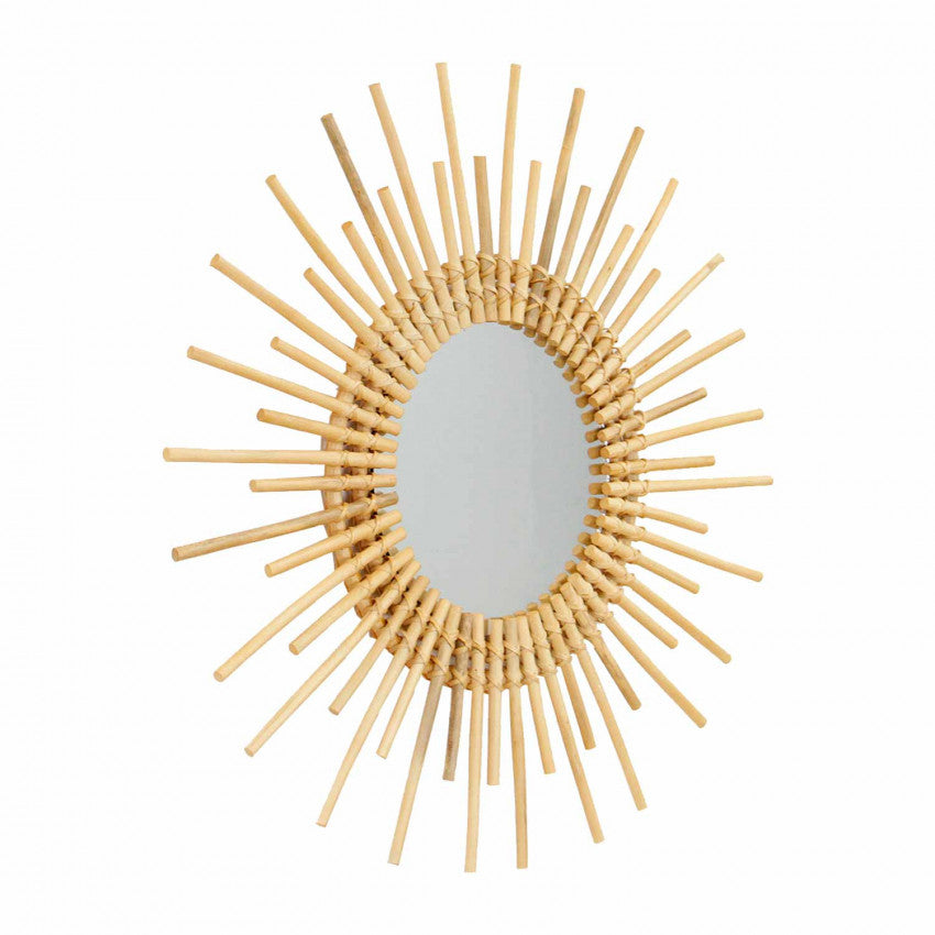 Large rattan sunburst mirror with long rays