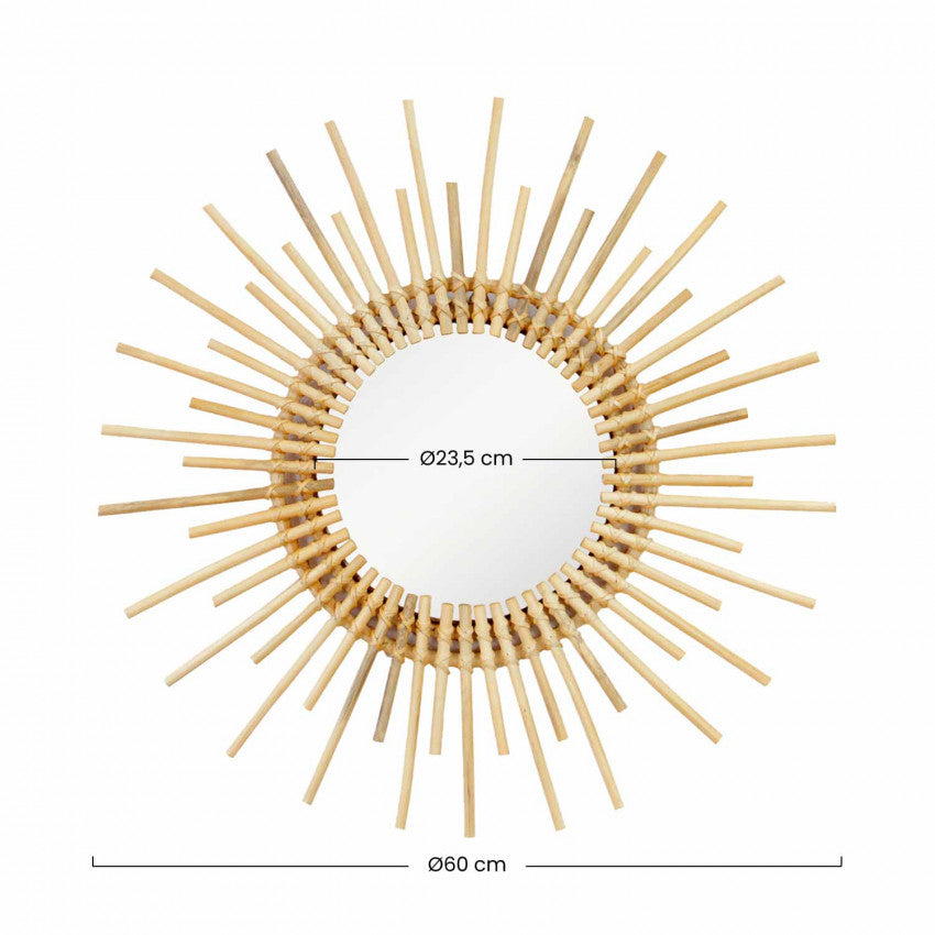 Large rattan sunburst mirror with long rays
