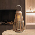 Large retro hand woven bamboo and rattan candle lantern in natural beige