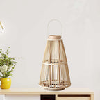 Large retro hand woven bamboo and rattan candle lantern in natural beige