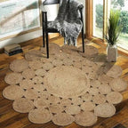Large round jute rug made of braided circles