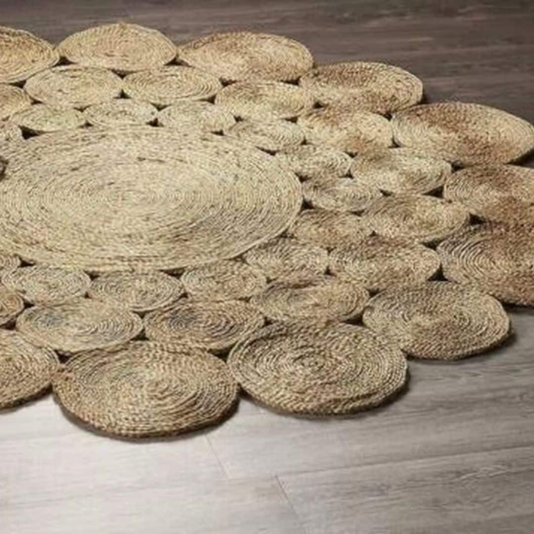 Large round jute rug made of braided circles