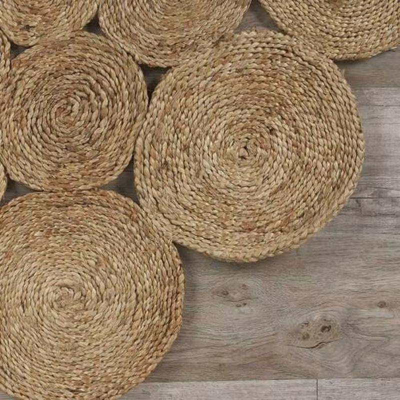 Large round jute rug made of braided circles