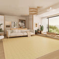 Large square patterned rattan mat in a bright living room