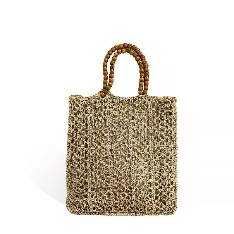 Large structured summer tote hand woven in natural straw with long handles