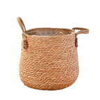 Large hand woven rattan floor planter with woven handles