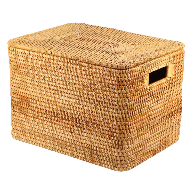 Woven rattan trunk with a removable lid and two side handles