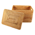Woven rattan trunk with a removable lid and two side handles