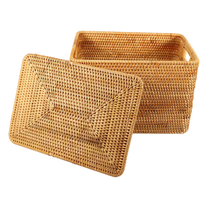 Woven rattan trunk with a removable lid and two side handles