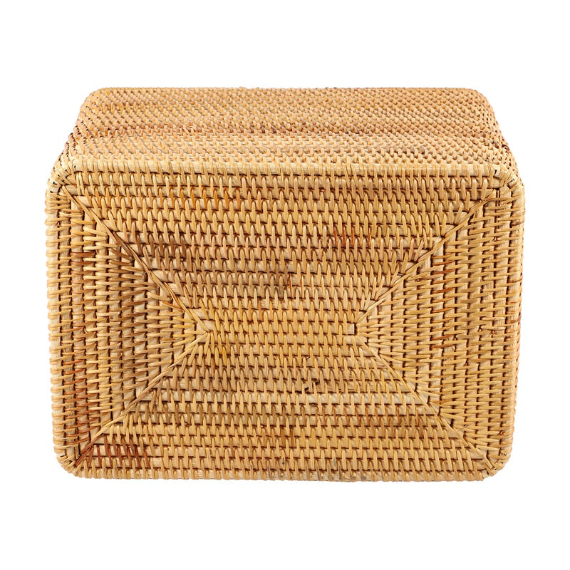 Woven rattan trunk with a removable lid and two side handles
