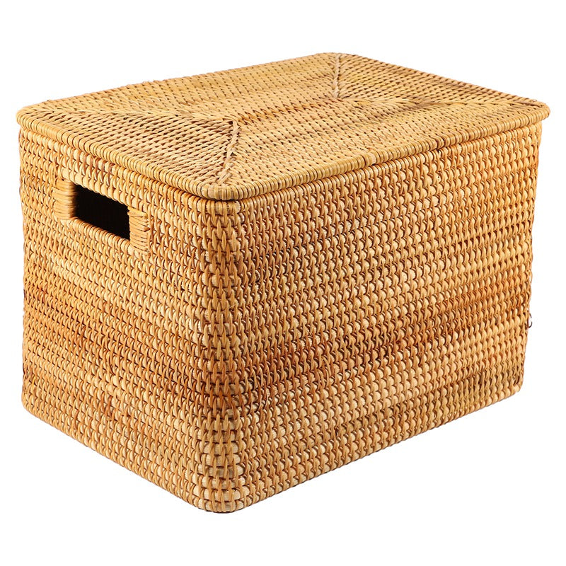 Woven rattan trunk with a removable lid and two side handles