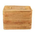 Woven rattan trunk with a removable lid and two side handles