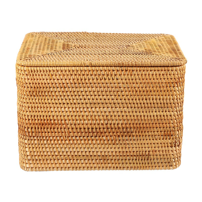 Woven rattan trunk with a removable lid and two side handles