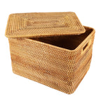 Woven rattan trunk with a removable lid and two side handles