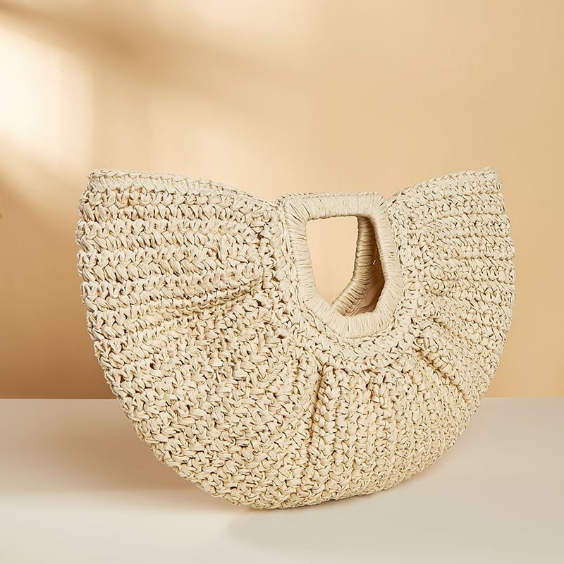 Large structured woven straw beach bag with sturdy handles
