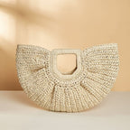 Large structured woven straw beach bag with sturdy handles