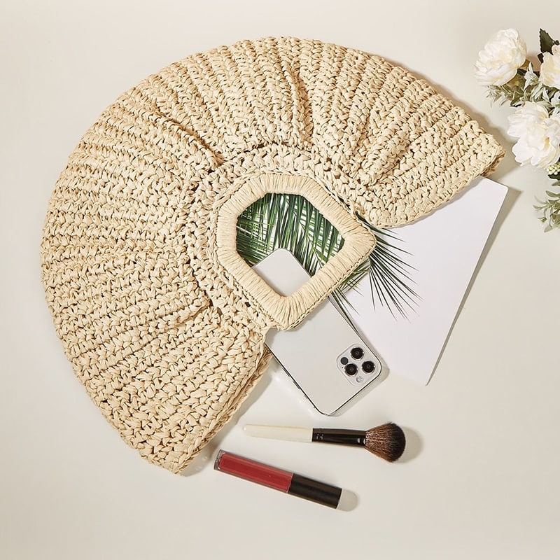 Large structured woven straw beach bag with sturdy handles