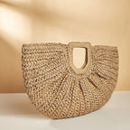 Large structured woven straw beach bag with sturdy handles
