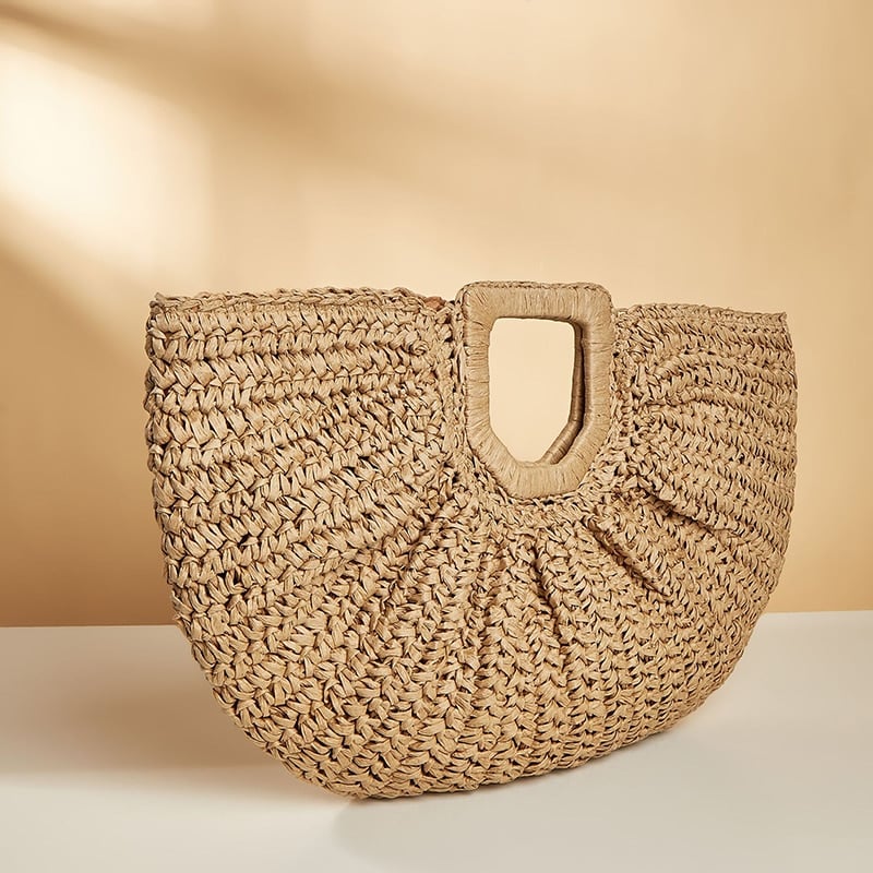 Large structured woven straw beach bag with sturdy handles