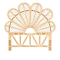 Leaf shaped headboard with six woven leaves hand woven in light rattan