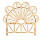 Leaf shaped headboard with six woven leaves hand woven in light rattan