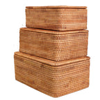 Hand woven natural rattan toy box with a fitted woven lid