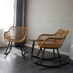 Light honey toned rocking chair hand woven in natural rattan