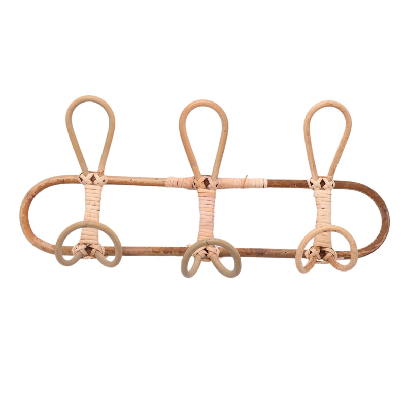 Round hand woven light rattan wall hook with three hooks