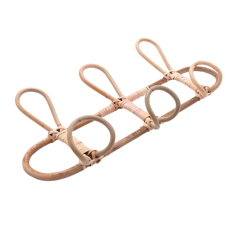 Round hand woven light rattan wall hook with three hooks