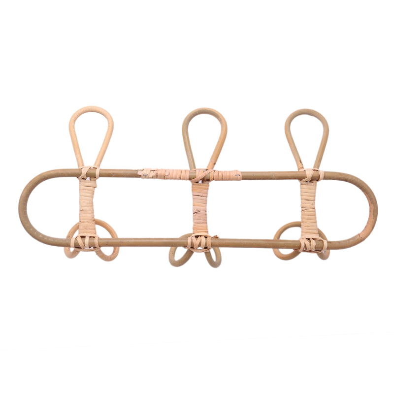 Round hand woven light rattan wall hook with three hooks