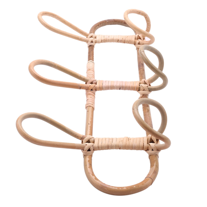 Round hand woven light rattan wall hook with three hooks