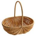 Round woven synthetic rattan basket with tall handle