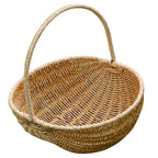Round woven synthetic rattan basket with tall handle