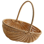 Round woven synthetic rattan basket with tall handle