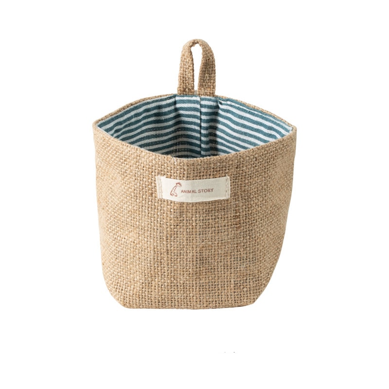 Small linen fabric storage baskets with hanging loops