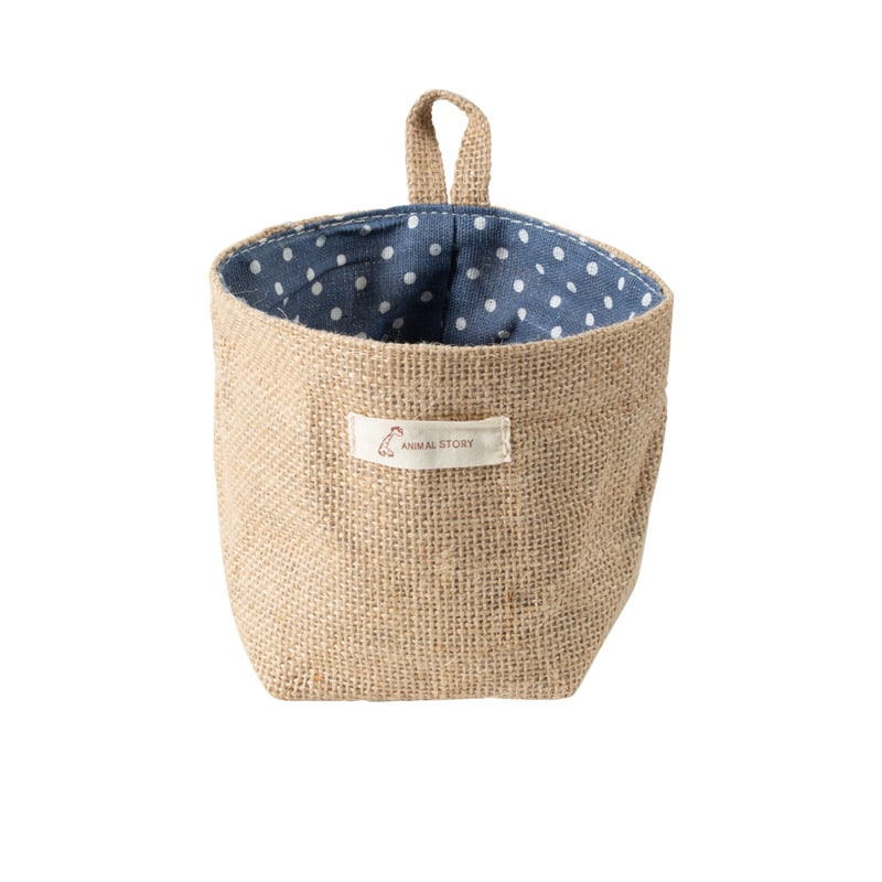 Small linen fabric storage baskets with hanging loops