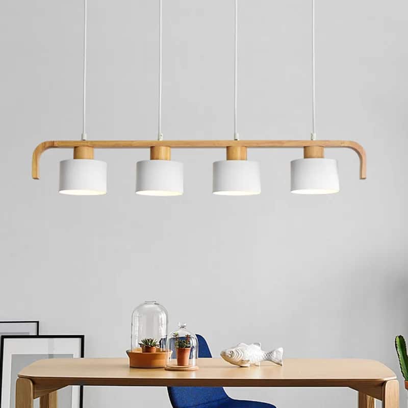 Long linear wood LED pendant light for a dining table