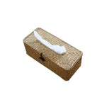 Long rectangular woven rattan tissue box with a removable lid
