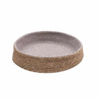 Low round woven pet bed with gray lining