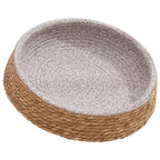 Low round woven pet bed with gray lining