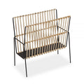 Magazine rack with hand woven rattan baskets on a metal frame