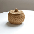 Small beige rattan picnic basket box with two handles