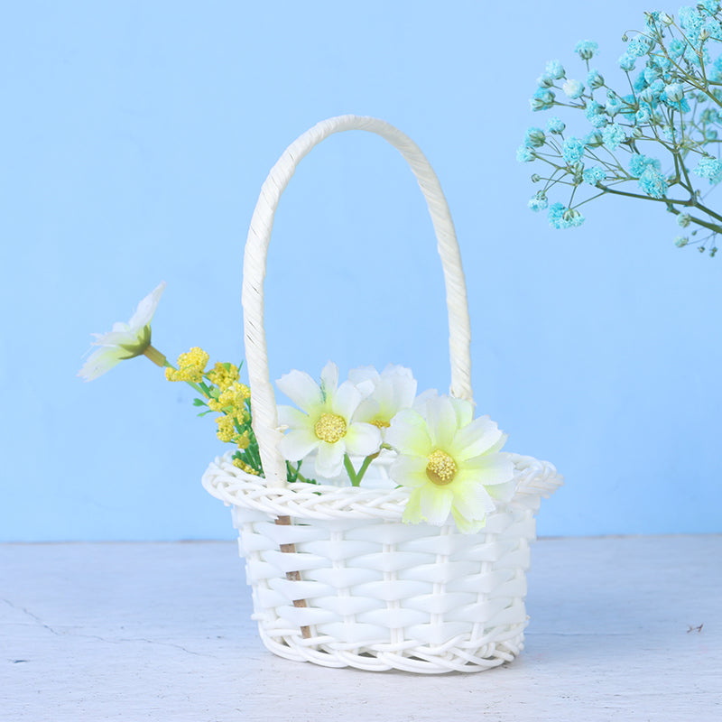 Mini white hand woven rattan planter in heart, round or oval shape