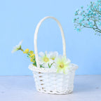 Mini white hand woven rattan planter in heart, round or oval shape