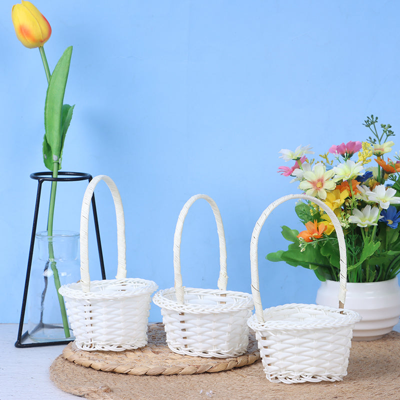Mini white hand woven rattan planter in heart, round or oval shape