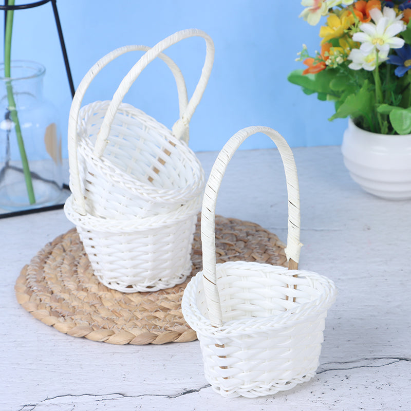 Mini white hand woven rattan planter in heart, round or oval shape