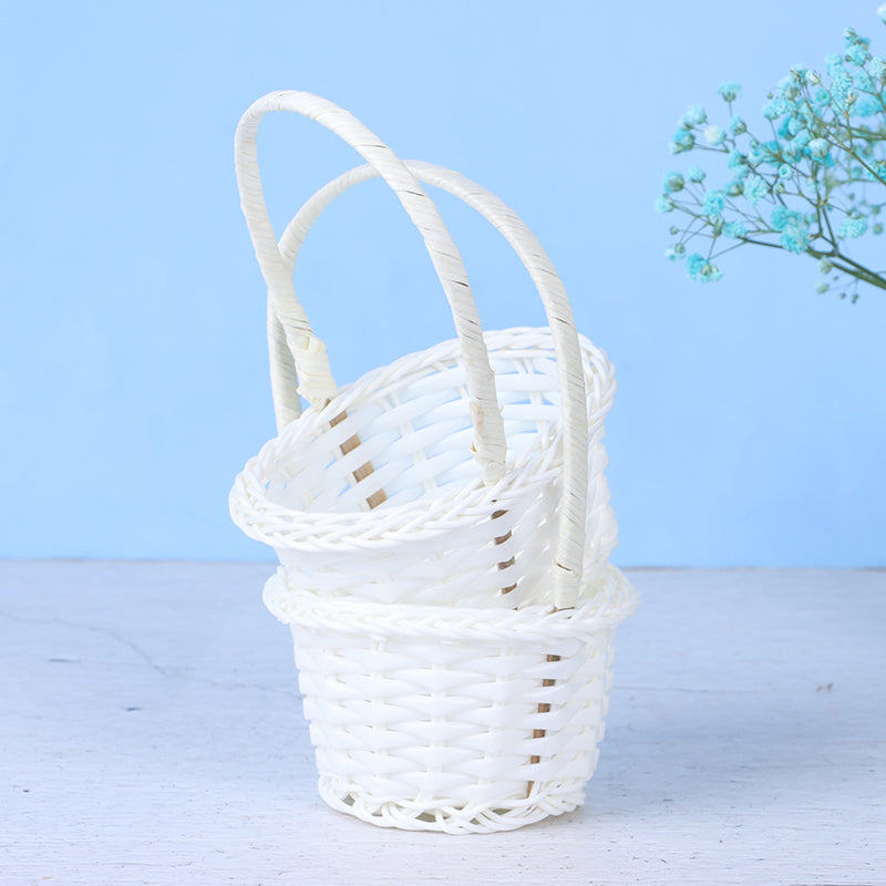 Mini white hand woven rattan planter in heart, round or oval shape