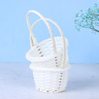 Mini white hand woven rattan planter in heart, round or oval shape