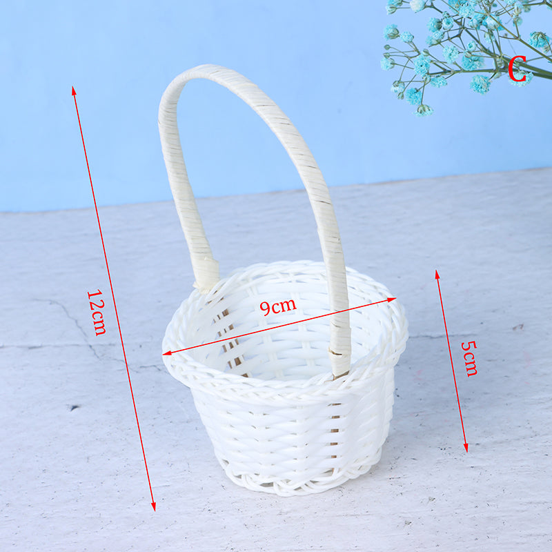 Mini white hand woven rattan planter in heart, round or oval shape