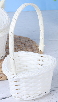Mini white hand woven rattan planter in heart, round or oval shape